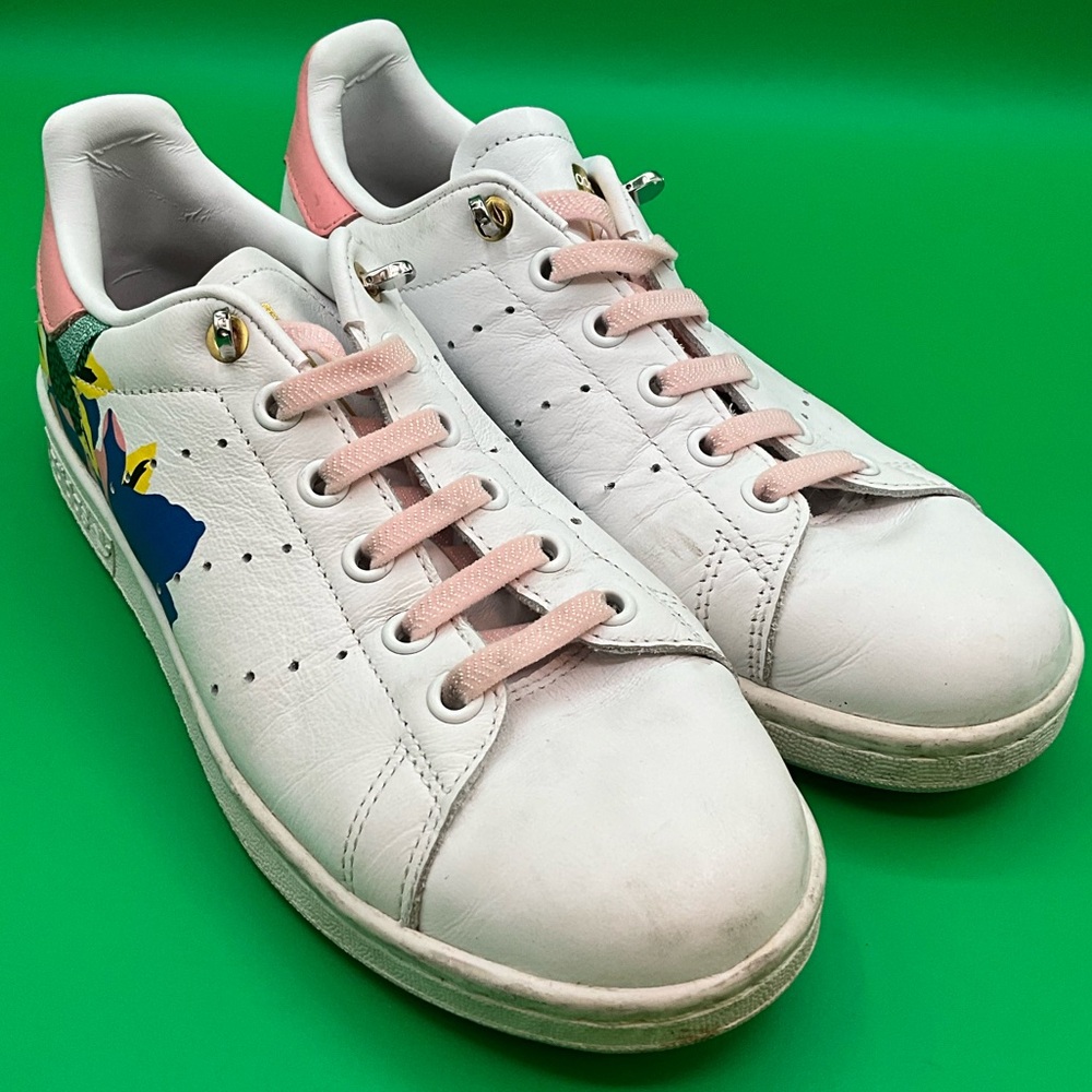 HTF Rare Stan Smith X Adidas Floral Print White Leather SZ US5.5 Sneakers Shoes